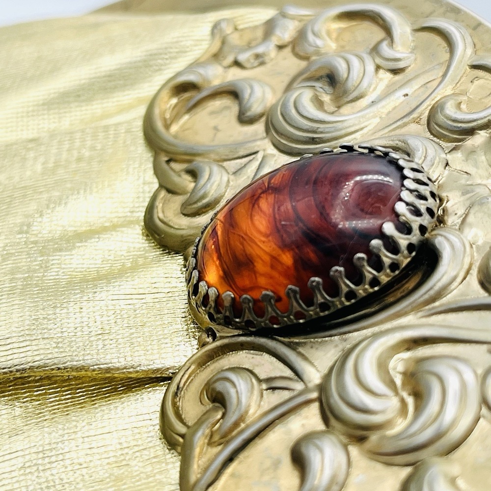 Vintage Harry Levine Evening Bag Gold Amber Stone Matching Coin Purse Kisslock - Picture 9 of 12